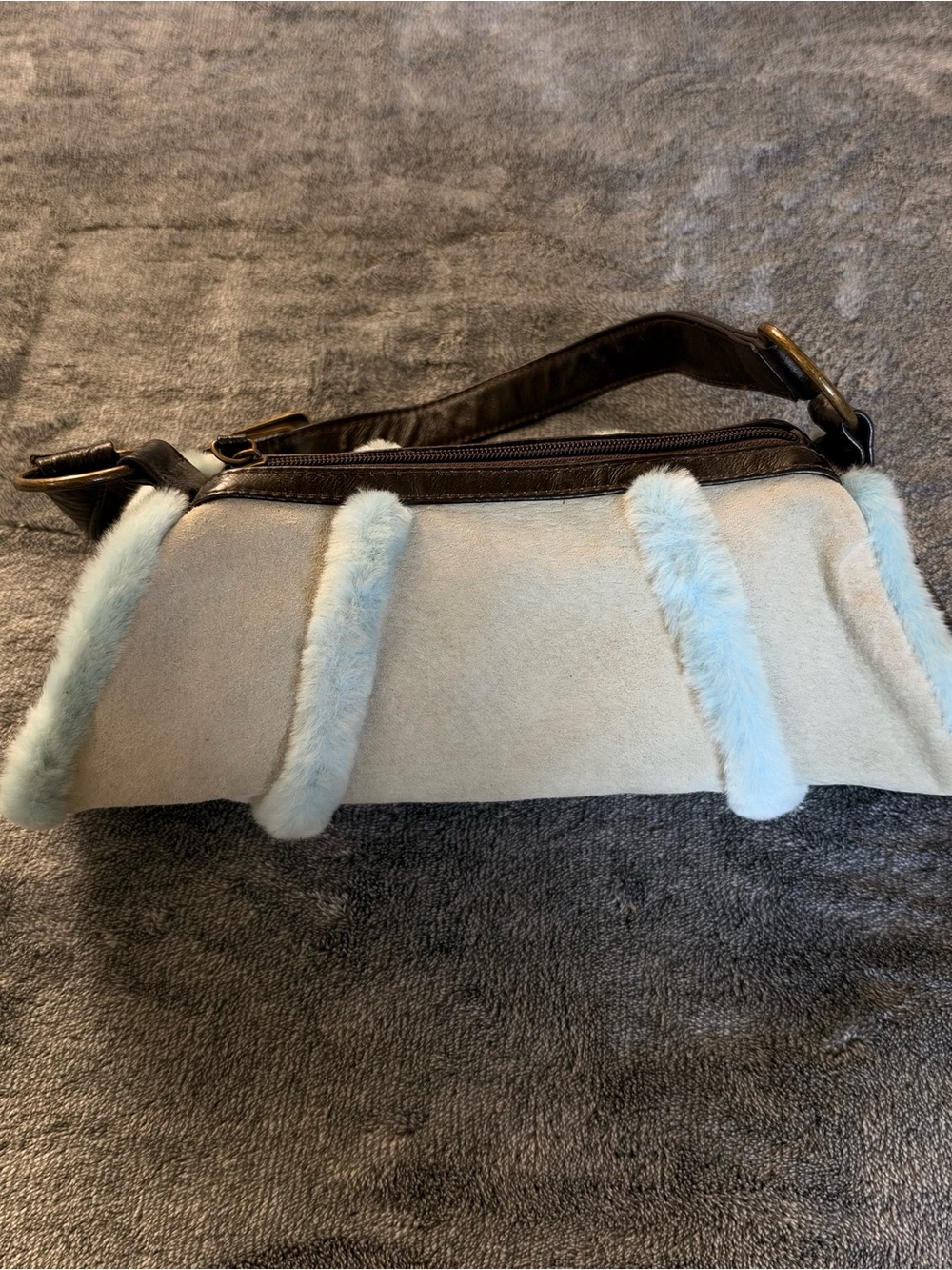 Vintage Wilsons Leather Maxima Light Blue Suede Faux Fur Shoulder Bag